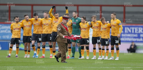 061121 - Morecambe v Newport County - FA Cup First Round - County pay respects for remembrance day
