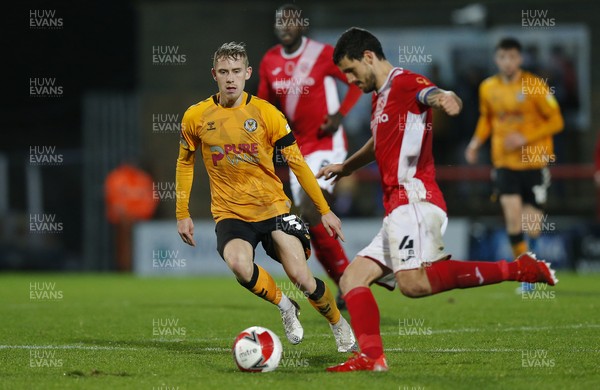061121 - Morecambe v Newport County - FA Cup First Round - Oli Cooper of Newport County and Anthony O'Connor of Morecambe FC