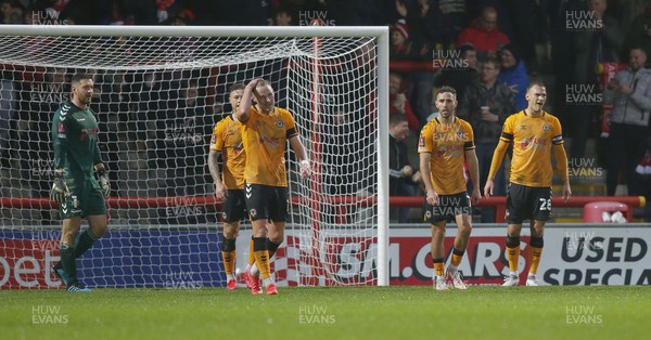 061121 - Morecambe v Newport County - FA Cup First Round - Dejected Newport players after Morecambe score