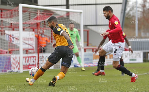 130321 - Morecambe v Newport County - Sky Bet League 2 - Joss Labadie of Newport County takes a shot on goal