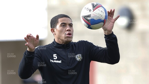 130321 - Morecambe v Newport County - Sky Bet League 2 - Priestley Farquharson of Newport County warms up before the match 
