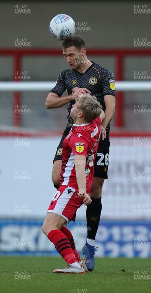 211219 - Morecambe v Newport County - Sky Bet League 2 -  Mickey Demetriou of Newport County and A-Jay Leitch-Smith of Morecambe