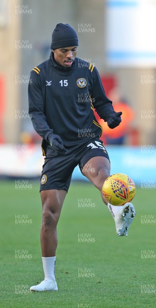 211219 - Morecambe v Newport County - Sky Bet League 2 -  Tristan Abrahams of Newport County warms up