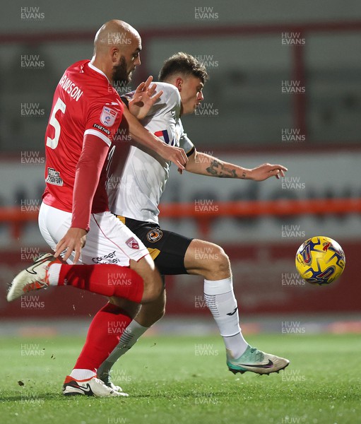 281123 - Morecambe v Newport County - Sky Bet League 2 - Seb Palmer-Houlden of Newport County and Farrend Rawson of Morecambe FC