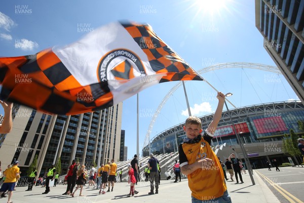310521 - Morecambe v Newport County, SkyBet League 2 Play Off Final - Evan Sharland, 8 from Newport outside the stadium