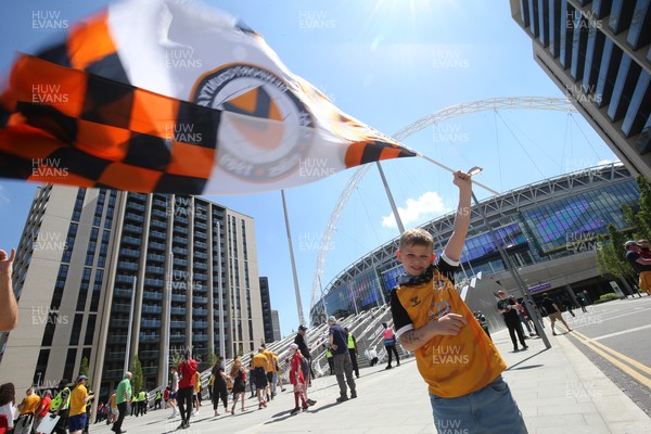 310521 - Morecambe v Newport County, SkyBet League 2 Play Off Final - Evan Sharland, 8 from Newport outside the stadium