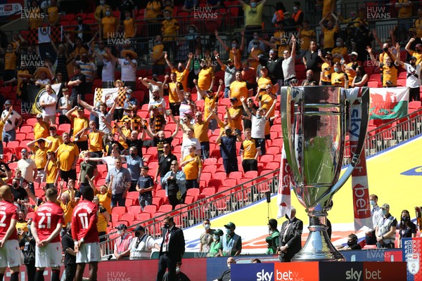 310521 - Morecambe v Newport County, SkyBet League 2 Play Off Final - Newport Fans cheer as the teams come out