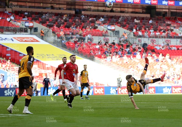310521 - Morecambe v Newport County, SkyBet League 2 Play Off Final - Lewis Collins of Newport County tries a bicycle kick at goal