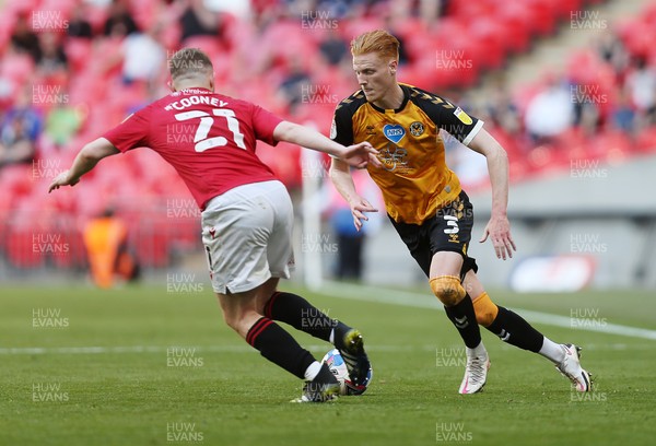 310521 - Morecambe v Newport County, SkyBet League 2 Play Off Final - Ryan Haynes of Newport County is challenged by Ryan Cooney of Morecambe