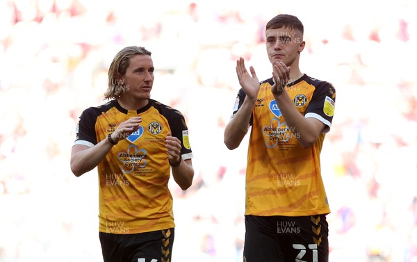 310521 - Morecambe v Newport County, SkyBet League 2 Play Off Final - Dejected Aaron Lewis and Lewis Collins of Newport County thank the fans