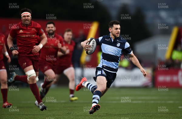 050419 - Munster v Cardiff Blues - Guinness PRO14 -  Tomos Williams of Cardiff Blues on his way to scoring his side's first try