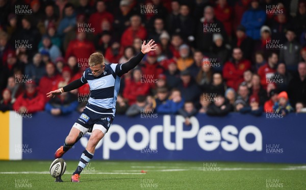 050419 - Munster v Cardiff Blues - Guinness PRO14 -  Gareth Anscombe of Cardiff Blues kicks a conversion