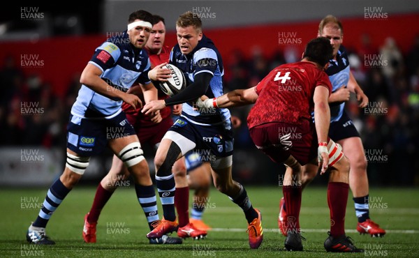 050419 - Munster v Cardiff Blues - Guinness PRO14 -  Gareth Anscombe of Cardiff Blues is tackled by Jean Kleyn of Munster