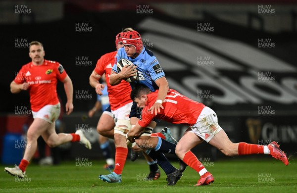 261020 - Munster v Cardiff Blues - Guinness PRO14 - James Botham of Cardiff Blues is tackled by Calvin Nash of Munster