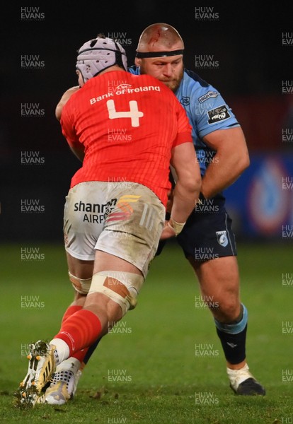 261020 - Munster v Cardiff Blues - Guinness PRO14 - Dimitri Arhip of Cardiff Blues is tackled by Fineen Wycherley of Munster