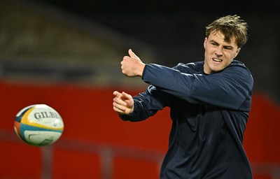 041025 - Munster v Cardiff Rugby, United Rugby Championship - Jacob Beetham of Cardiff Rugby warms-up
