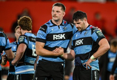 041025 - Munster v Cardiff Rugby, United Rugby Championship - Cardiff players show the dejection at the final whistle