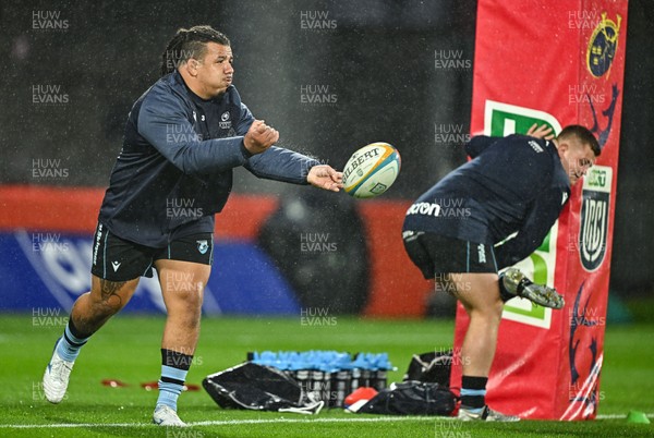 041025 - Munster v Cardiff Rugby, United Rugby Championship - Javan Sebastian of Cardiff Rugby warms-up