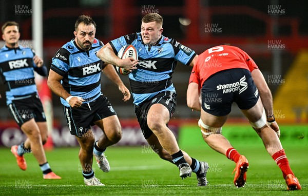 041025 - Munster v Cardiff Rugby, United Rugby Championship - Danny Southworth of Cardiff Rugby in action against Thomas Ahern of Munster