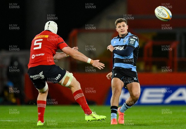 041025 - Munster v Cardiff Rugby, United Rugby Championship - Callum Sheedy of Cardiff Rugby kicks ahead