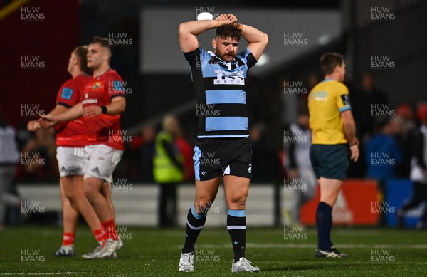 290422 - Munster v Cardiff Rugby - United Rugby Championship - Kirby Myhill of Cardiff dejected after his side's defeat