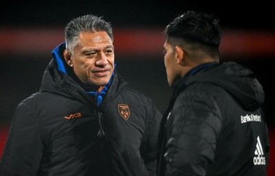 230126 - Munster v Dragons RFC - United Rugby Championship - Michael Ala'alatoa of Munster and Dragons head coach Filo Tiatia after the match