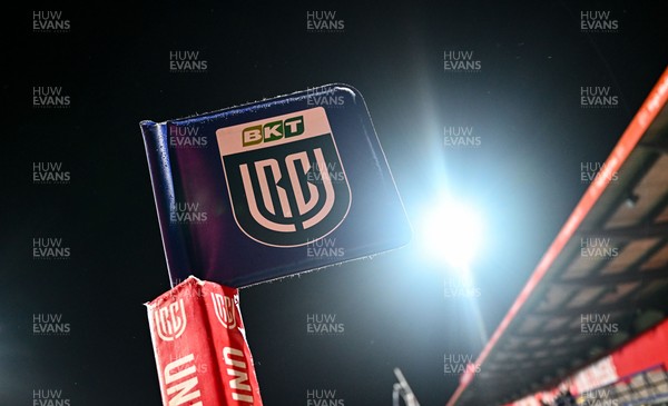 230126 - Munster v Dragons RFC - United Rugby Championship - A general view of a URC flag at Virgin Media Park