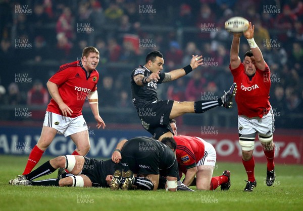 020313 Munster v Ospreys - RaboDirect Pro 12 - Kahn Fotuali'i of Ospreys kicks for territory 