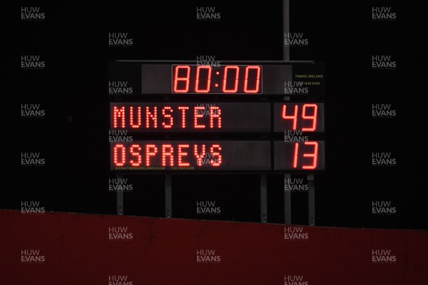 140918 - Munster v Ospreys - Guinness PRO14 -  A general view of the scoreboard 