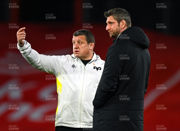 170223 - Munster v Ospreys - United Rugby Championship - Ospreys head coach Toby Booth and transition coach Richard Kelly before the match