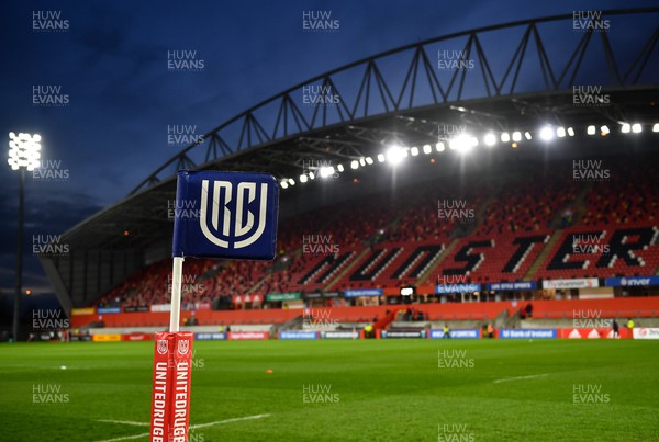 170223 - Munster v Ospreys - United Rugby Championship - A general view of a touchline flag at Thomond Park