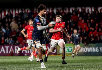 030323 - Munster v Scarlets - United Rugby Championship - Vaea Fifita of Scarlets on his way to scoring his side's second try