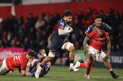 030323 - Munster v Scarlets - United Rugby Championship - Vaea Fifita of Scarlets on his way to scoring his side's second try