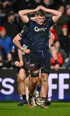 150225 - Munster v Scarlets - United Rugby Championship - Taine Plumtree of Scarlets after his side conceded a third try