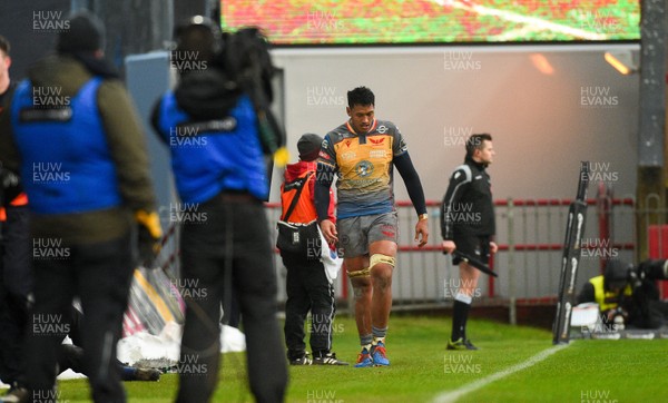 290220 - Munster v Scarlets - Guinness PRO14 -  Sam Lousi of Scarlets leaves the field after being shown a red card by referee Mike Adamson 