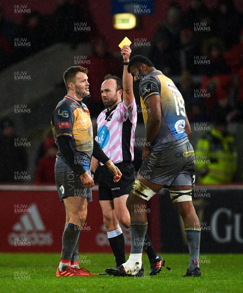 290220 - Munster v Scarlets - Guinness PRO14 -  Tevita Ratuva of Scarlets is shown a yellow card by referee Mike Adamson