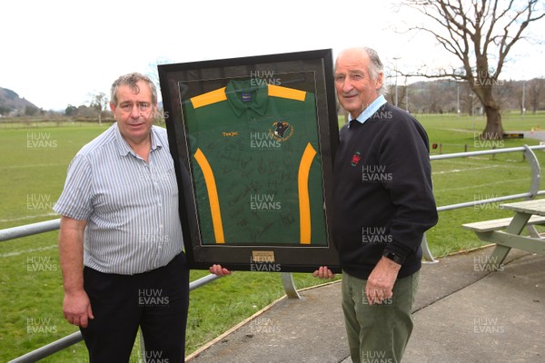 140418 - Nant Conwy 2nds presentation - WRU National League 3 North -  Chairman of Nant Conwy Robin Williams presents sponsor Mike Duncalf a signed shirt 