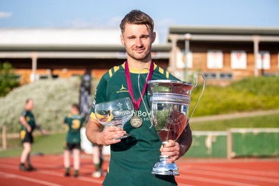 100525 - Nant Conwy v Bethesda - North Wales Division 1 Cup Final - Nant Conwy Captain Caron Davies with the League and Cup trophies at full time
