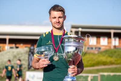 100525 - Nant Conwy v Bethesda - North Wales Division 1 Cup Final - Nant Conwy Captain Caron Davies with the League and Cup trophies at full time
