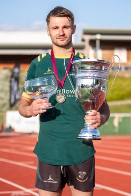 100525 - Nant Conwy v Bethesda - North Wales Division 1 Cup Final - Nant Conwy Captain Caron Davies with the League and Cup trophies at full time