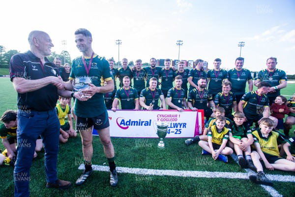100525 - Nant Conwy League Trophy Presentation - Admiral National League 1 North - Caron Davies receives the trophy from WRU District Representative Alun Roberts