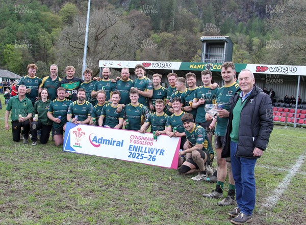 180426 - Nant Conwy v Wrexham - Admiral National League 1 North - Nant Conwy captain Caron Davies is presented with the trophy by Hywel Roberts