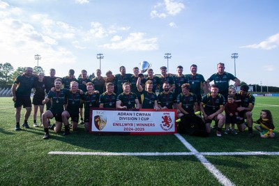 100525 - Nant Conwy v Bethesda - North Wales Division 1 Cup Final - Nant Conwy players pose with the trophy at full time