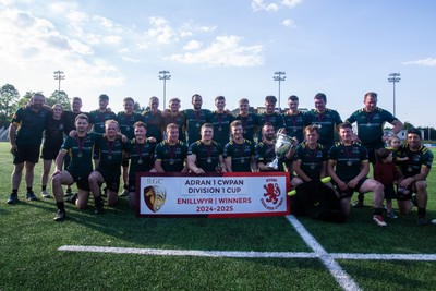 100525 - Nant Conwy v Bethesda - North Wales Division 1 Cup Final - Nant Conwy players pose with the trophy at full time