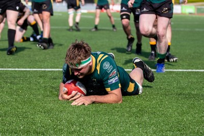 100525 - Nant Conwy v Bethesda - North Wales Division 1 Cup Final - Siencyn Metcalfe of Nant Conwy scores the first try