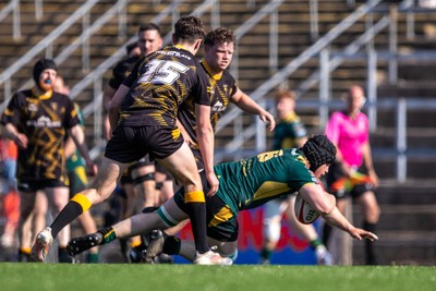 100525 - Nant Conwy v Bethesda - North Wales Division 1 Cup Final - Nant Conwy’s Sam Hughes bursts through to score his first try