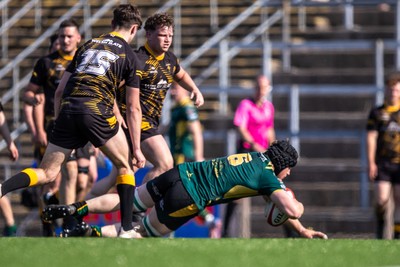 100525 - Nant Conwy v Bethesda - North Wales Division 1 Cup Final - Nant Conwy’s Sam Hughes bursts through to score his first try