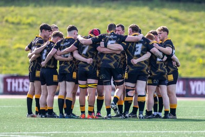 100525 - Nant Conwy v Bethesda - North Wales Division 1 Cup Final - Bethesda team huddle ahead of kick off