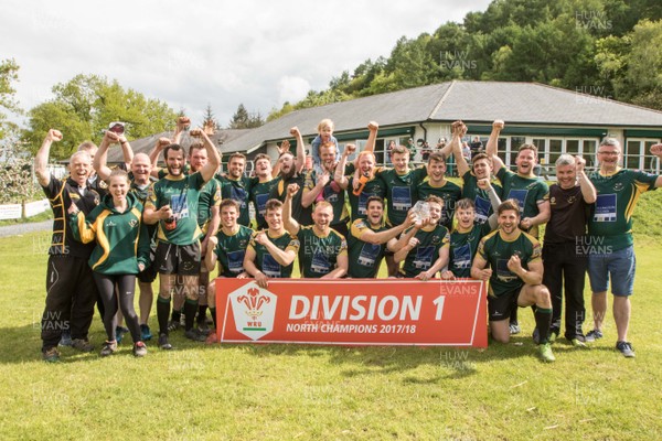 120518 - Nany Conwy v Llangefni - WRU National Division 1 North -  Nant Conwy captain Ifan Jones celebrates winning the division with his team