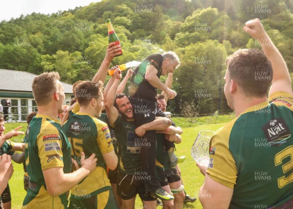 120518 - Nany Conwy v Llangefni - WRU National Division 1 North -  Nant Conwy manager Kevin Thomas celebrates winning the division with his team